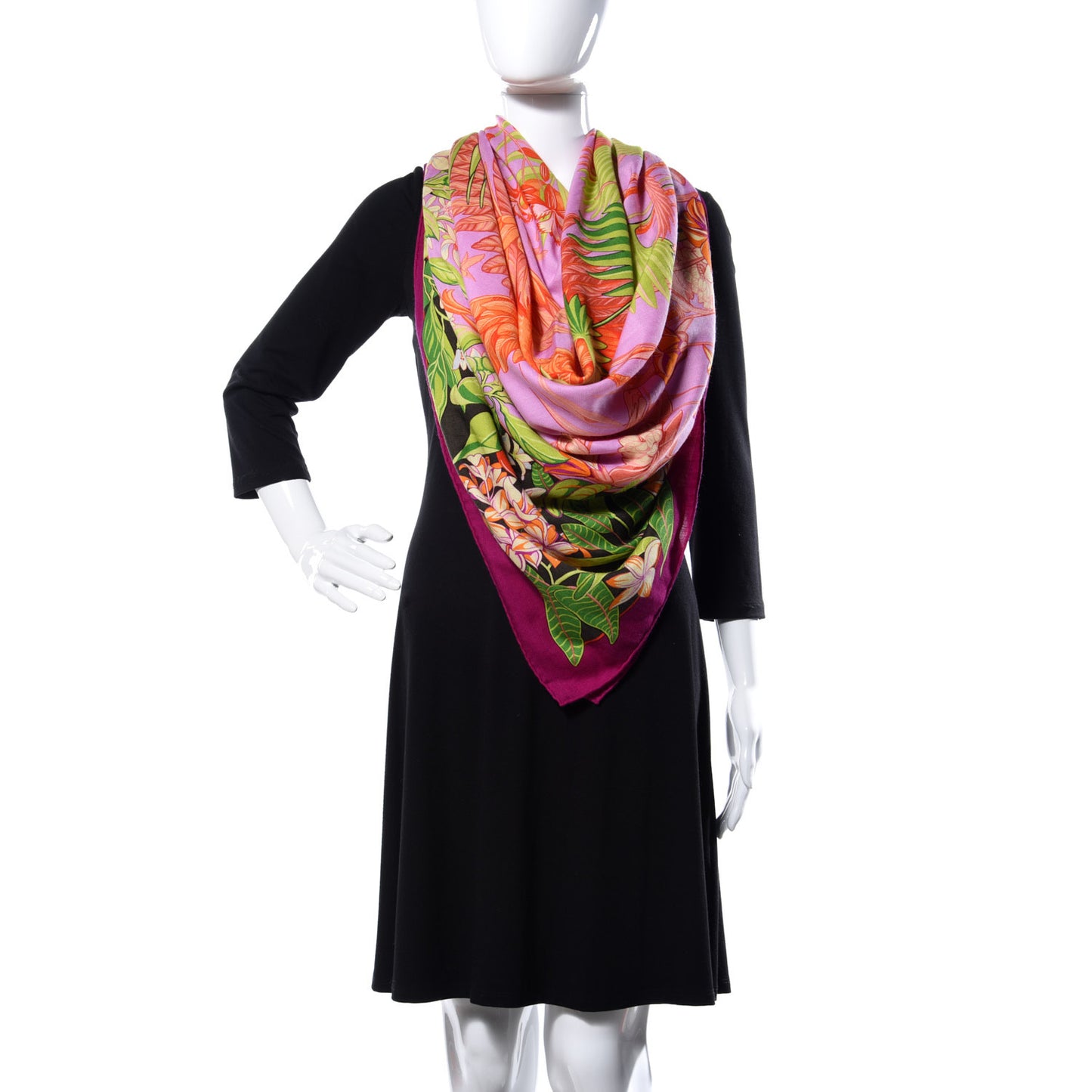 Cashmere Silk Flamingo Party Shawl 140 Bougainvillier Mauve Vert