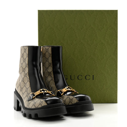 Gucci GG Supreme Monogram Magnum Calfskin Interlocking G Womens Lug Sole Ankle Boots 39.5 Beige Ebony Black 11 of 11