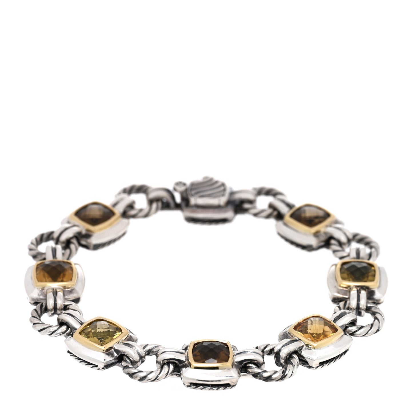Sterling Silver 18K Yellow Gold Citrine Smoky Quartz Prasiolite Albion Link Bracelet