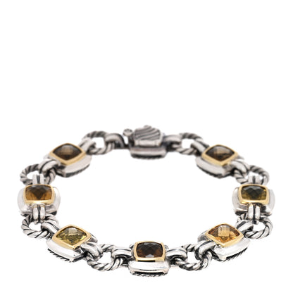David Yurman Sterling Silver 18K Yellow Gold Citrine Smoky Quartz Prasiolite Albion Link Bracelet 1 of 3