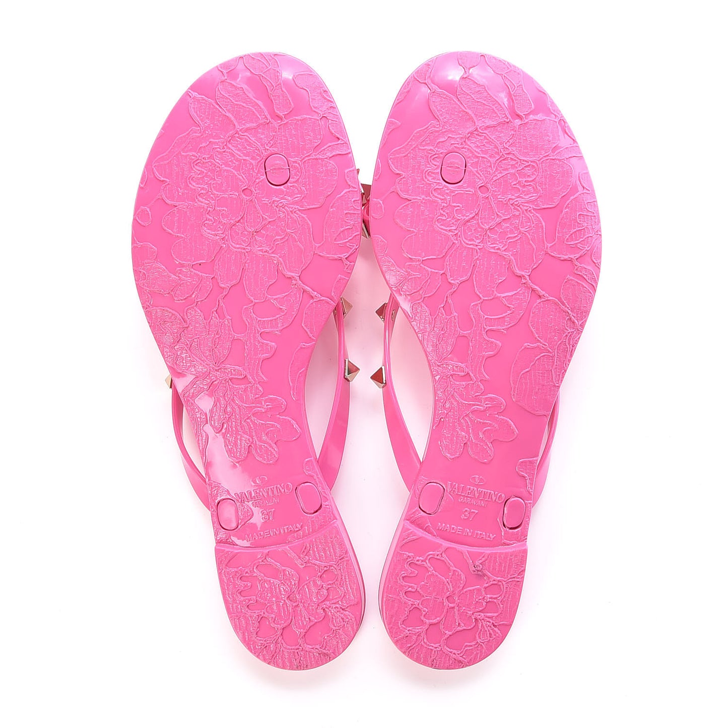 PVC Jelly Rockstud Bow Thong Sandals 37 Fuxia Fluo