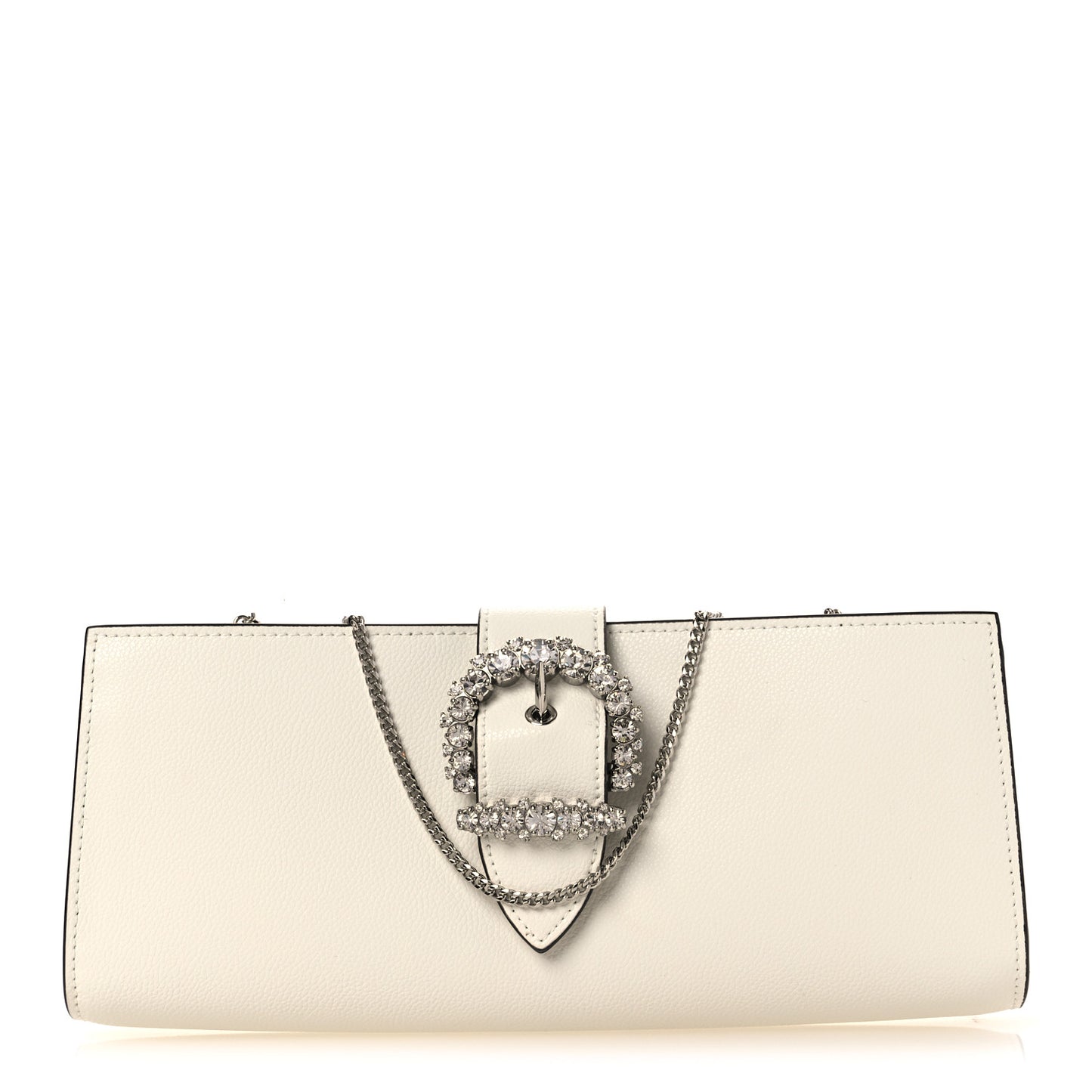 Calfskin Crystal Cheri Clutch White