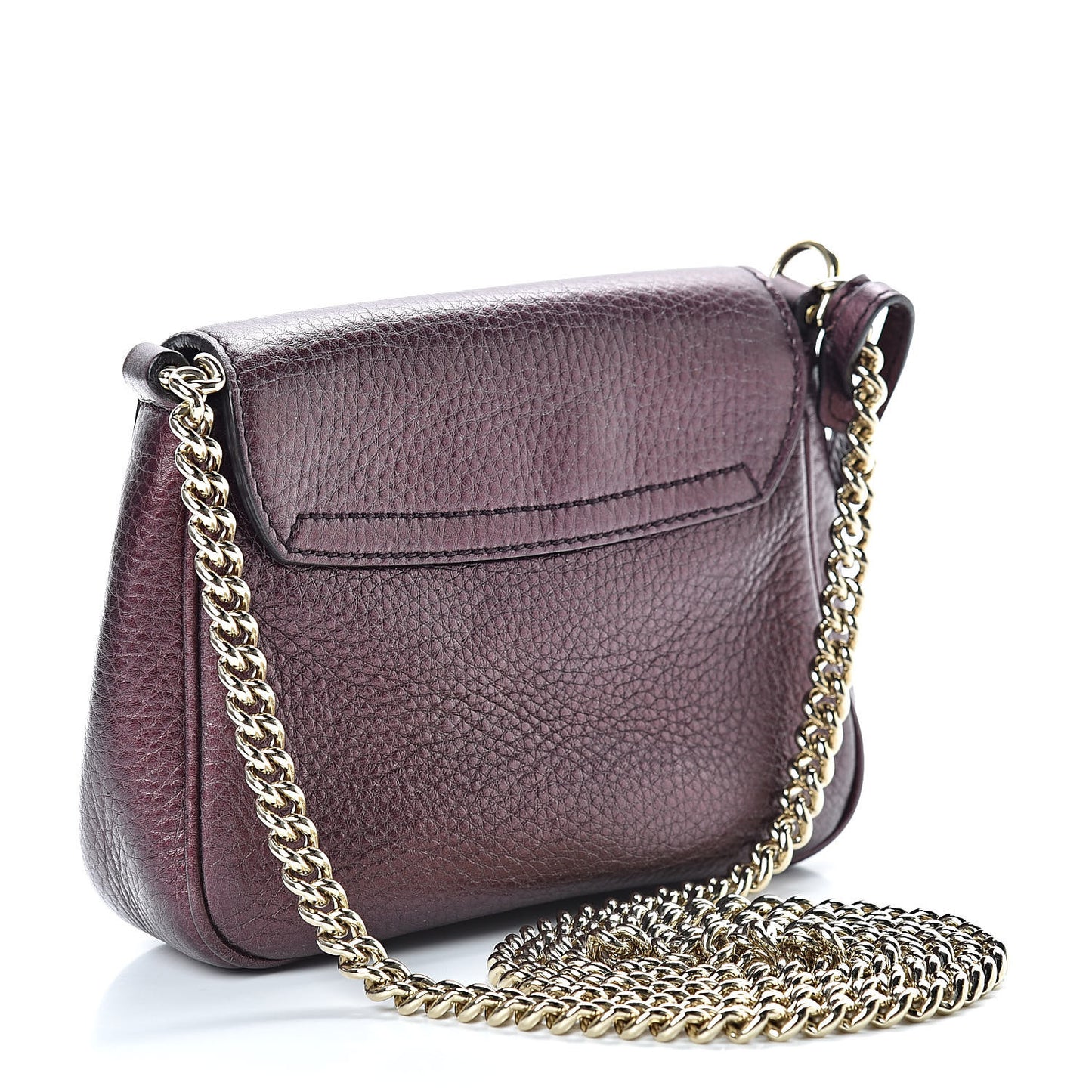 Metallic Pebbled Calfskin Small Soho Flap Crossbody Burgundy