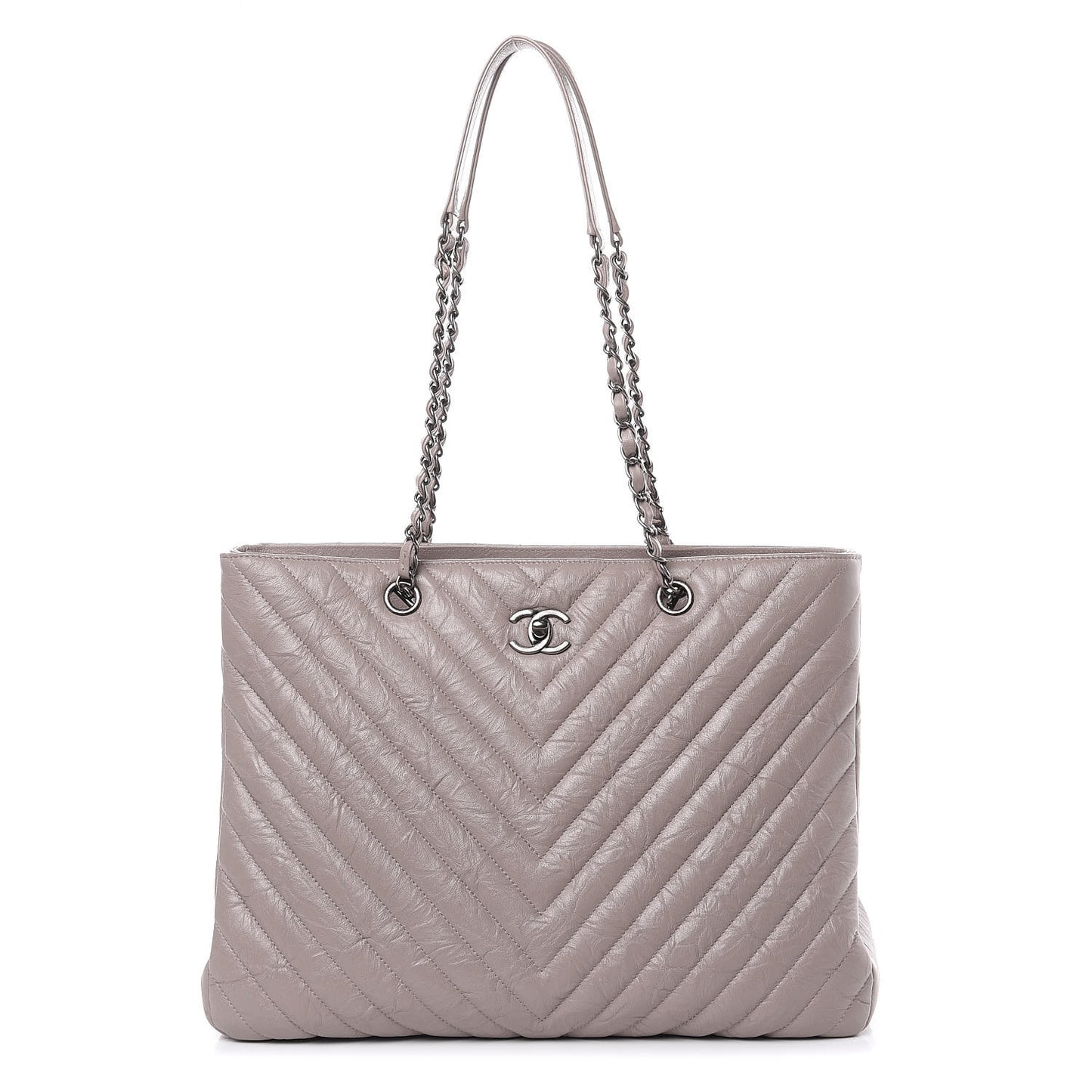 Aged Calfskin Chevron Quilted Timeless Tote Grey