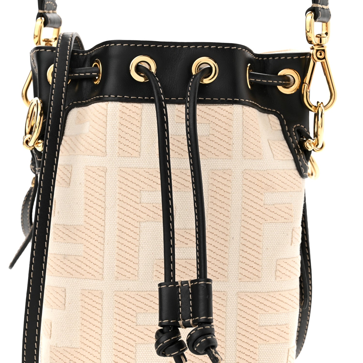 Fendi Canvas Vitello King F is Fendi FF Embroidered Mini Mon Tresor Bucket Bag Grezzo Black 8 of 10