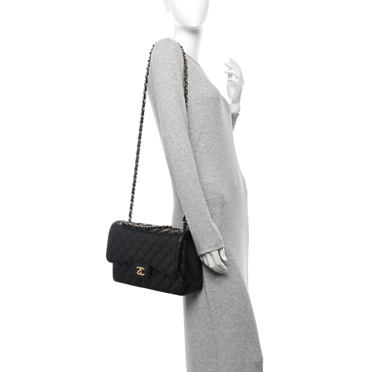 Caviar Quilted Jumbo Double Flap Black