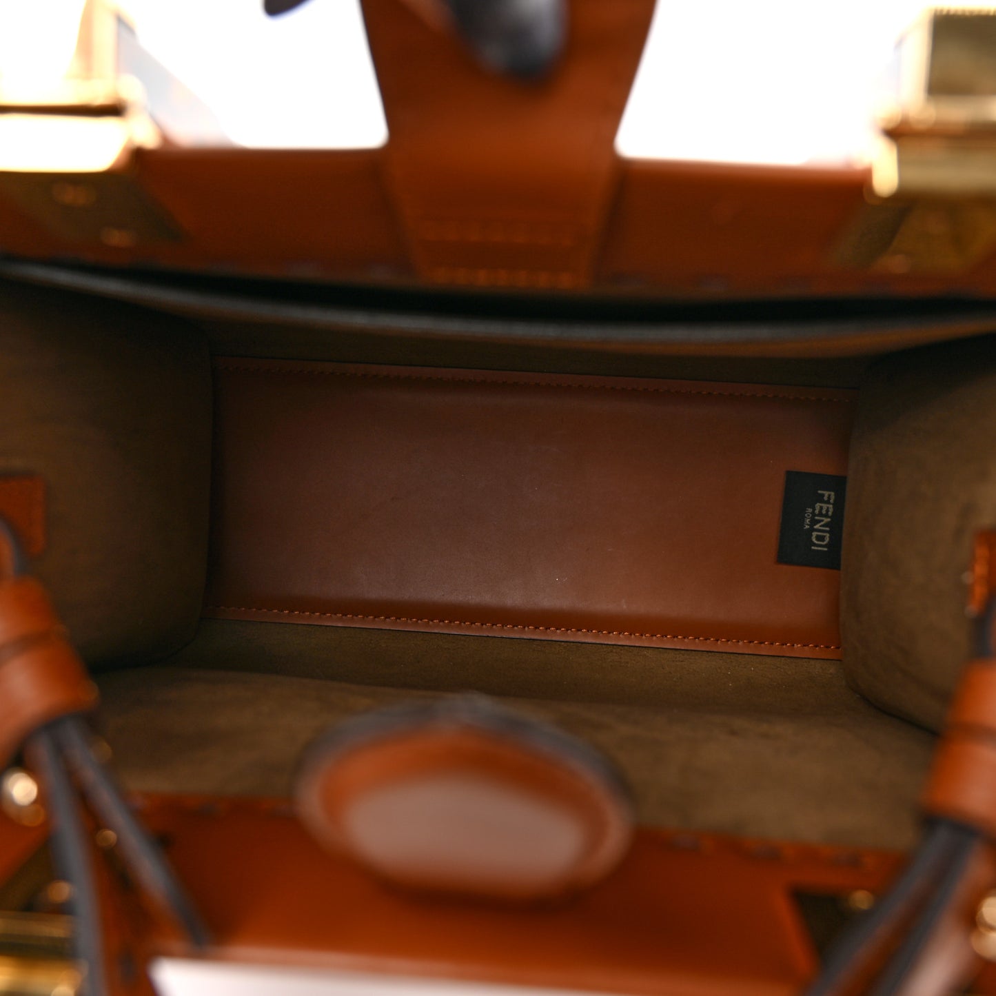 Vitello King Plexiglass Logo Embossed Small Fendi Sunshine Shopper Tote Cuoio