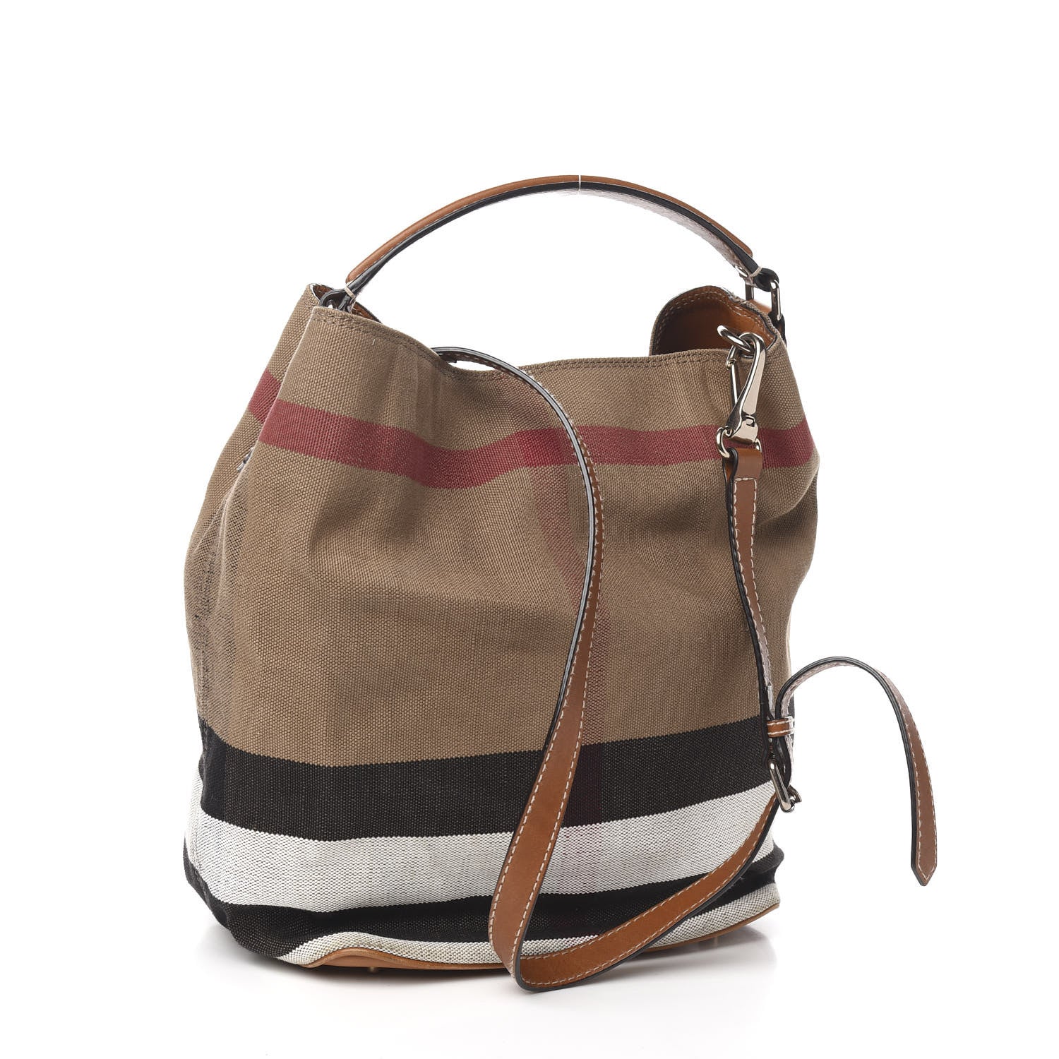 Burberry Canvas Mega Check Medium Ashby Hobo Saddle Brown 2 of 10