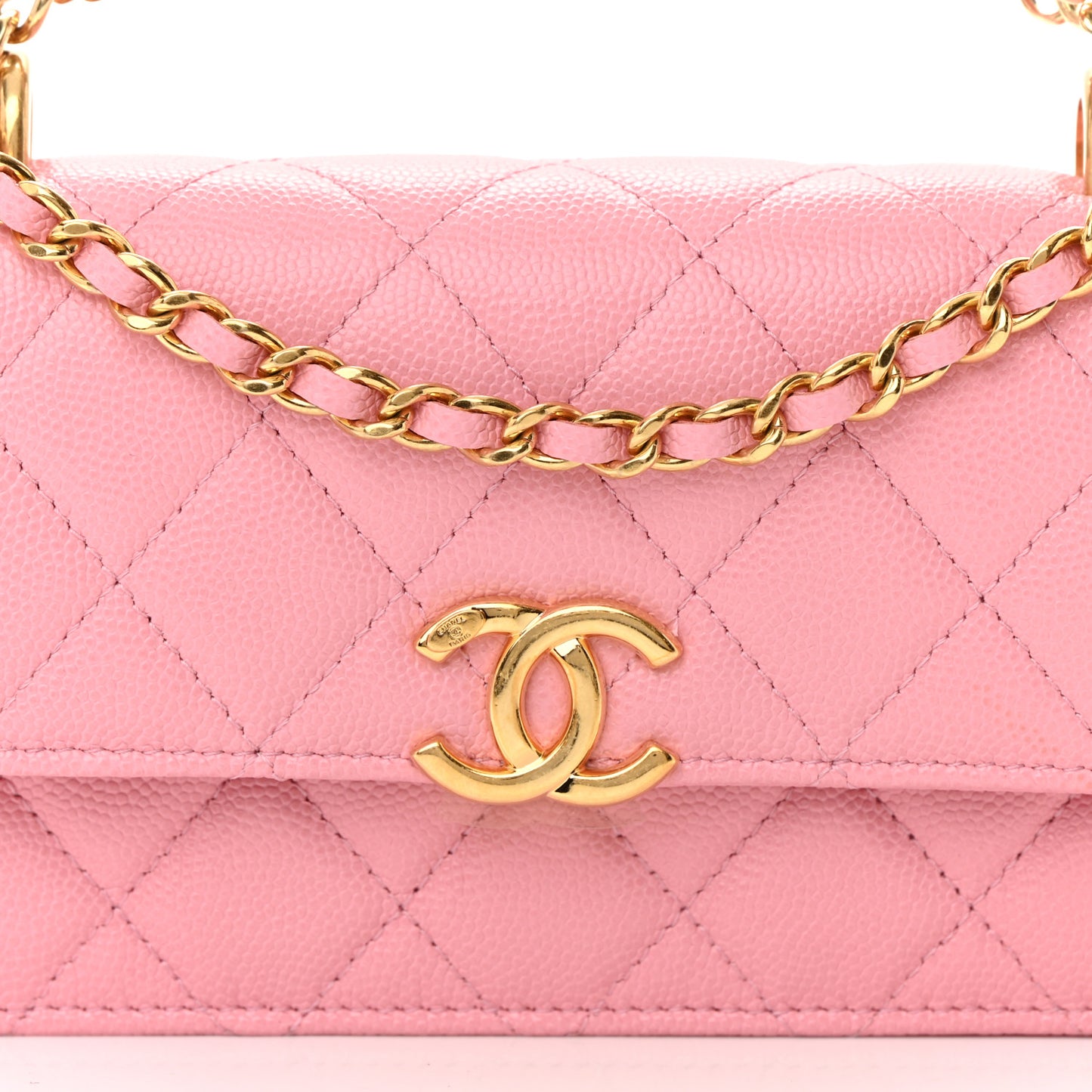 Caviar Quilted Flap Phone Holder With Chain Light Pink