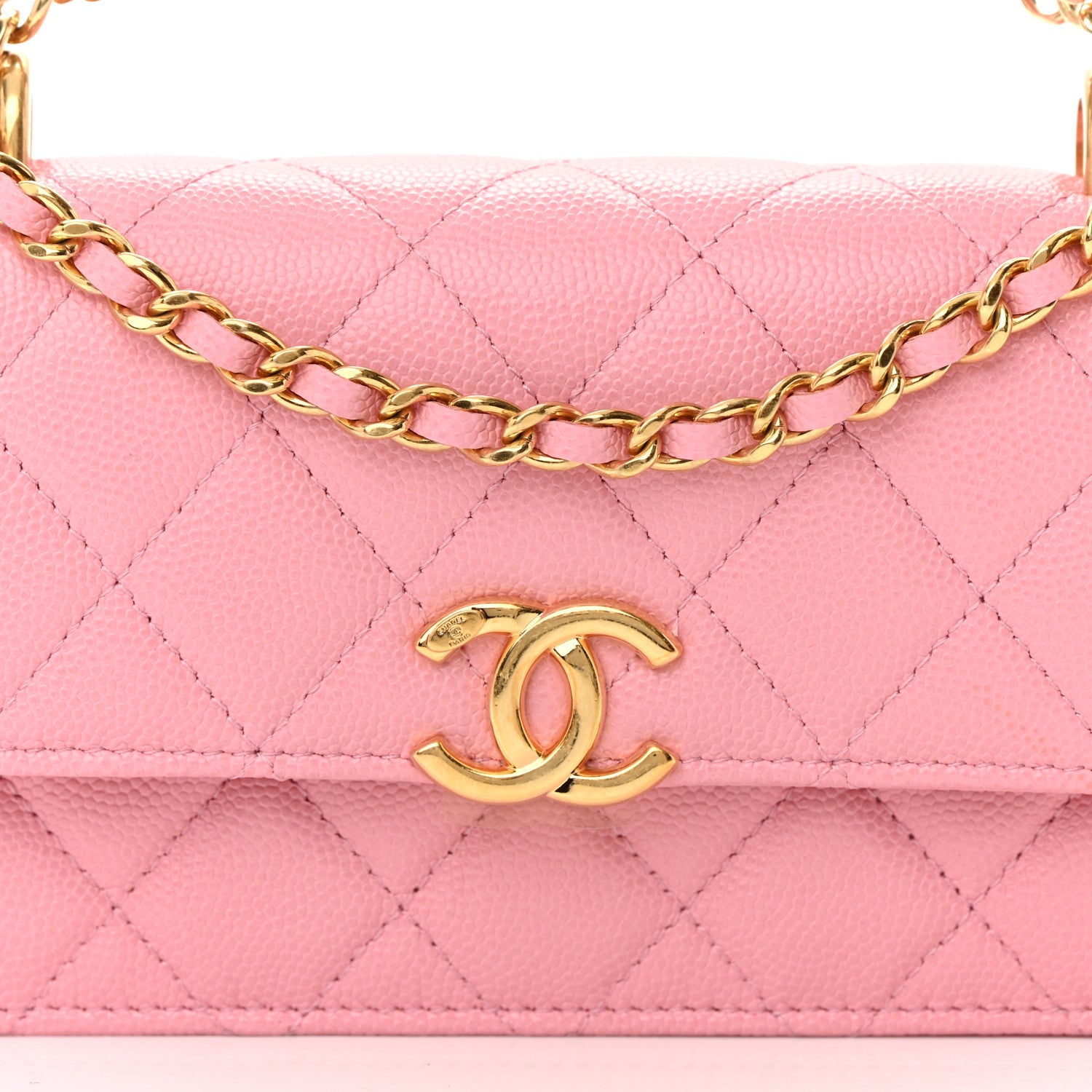 Chanel Caviar Quilted Flap Phone Holder With Chain Light Pink 9 of 14