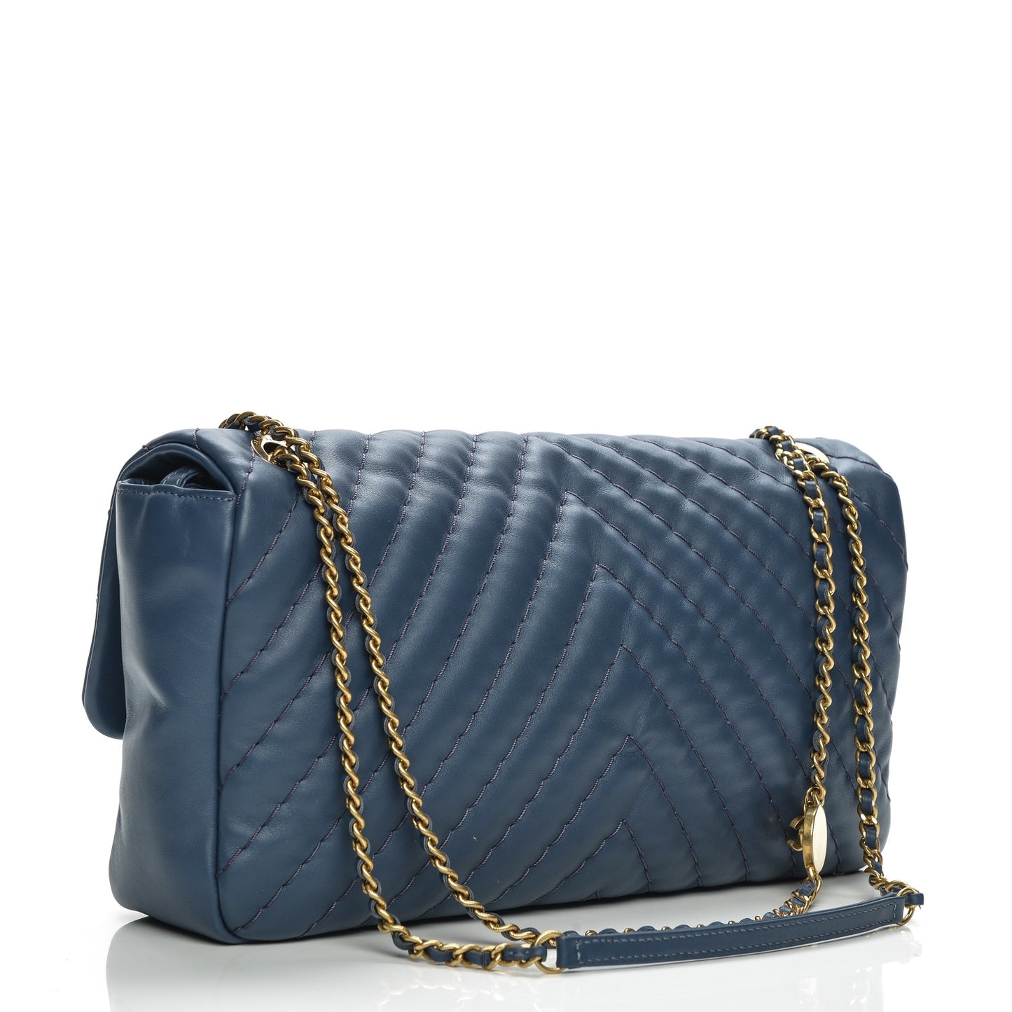 Calfskin Surpique Chevron Large Flap Blue