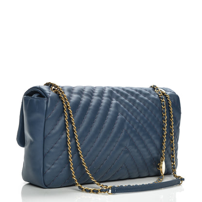 Chanel Calfskin Surpique Chevron Large Flap Blue 3 of 7