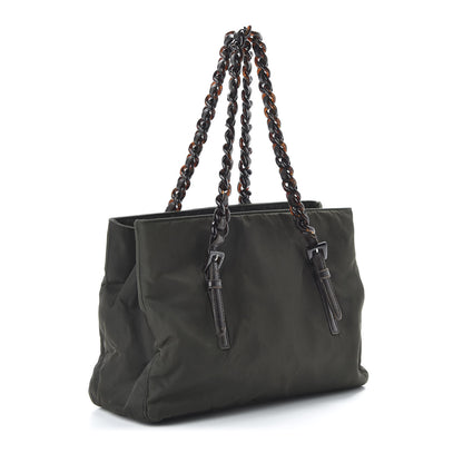 Prada Tessuto Nylon Calfskin Chain Tote Mimetico 3 of 9