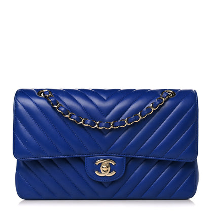 Chanel Lambskin Chevron Quilted Medium Double Flap Blue 1 of 9