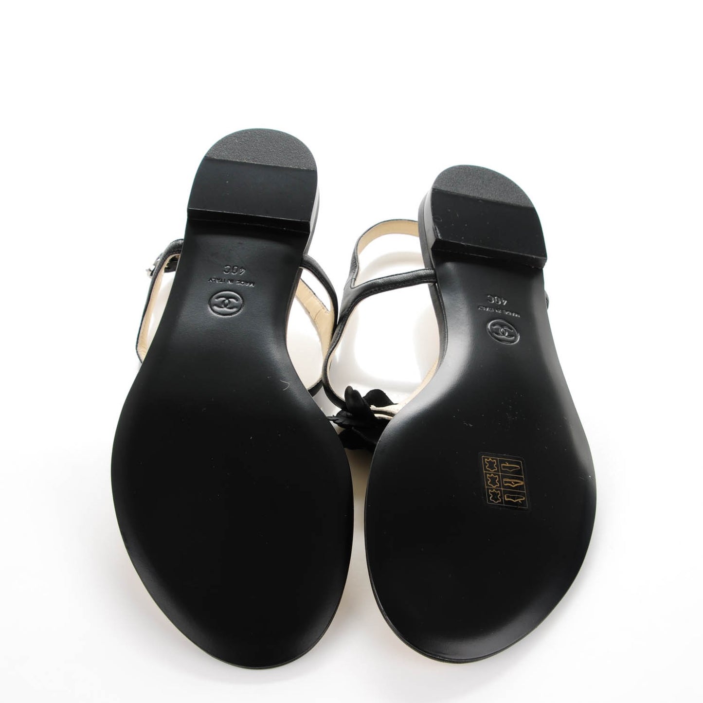 Lambskin Camellia Thong Sandals 40 Black