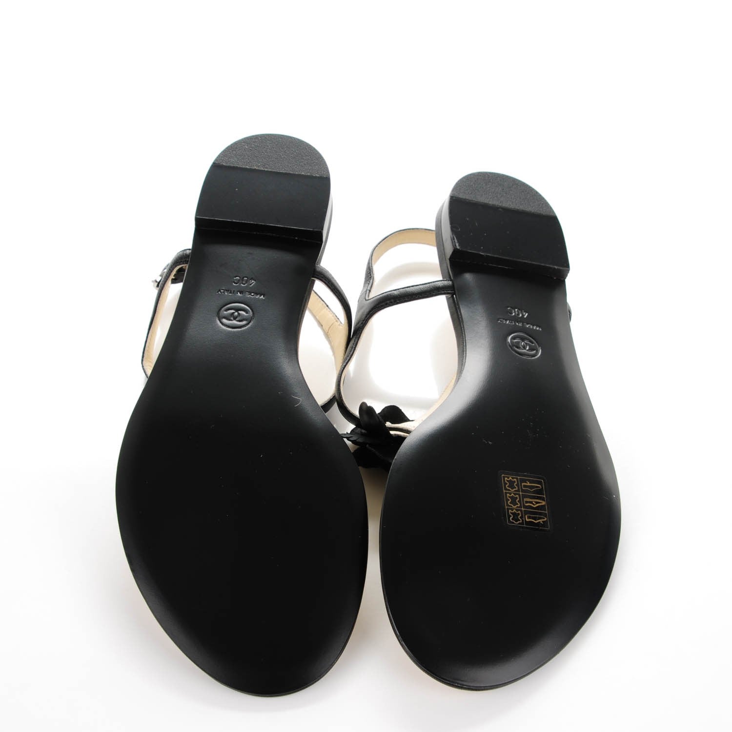 Chanel Lambskin Camellia Thong Sandals 40 Black 5 of 7
