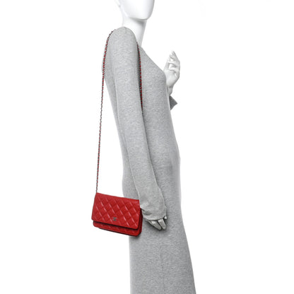Chanel Caviar Quilted Wallet on Chain WOC Red 2 of 17