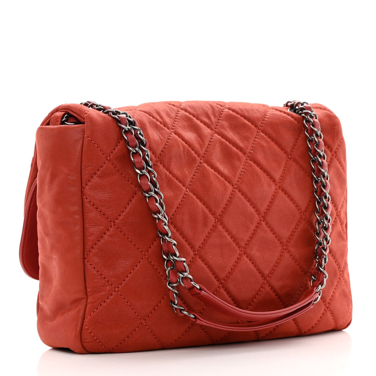 Iridescent Calfskin Jumbo In the Mix Double Flap Red