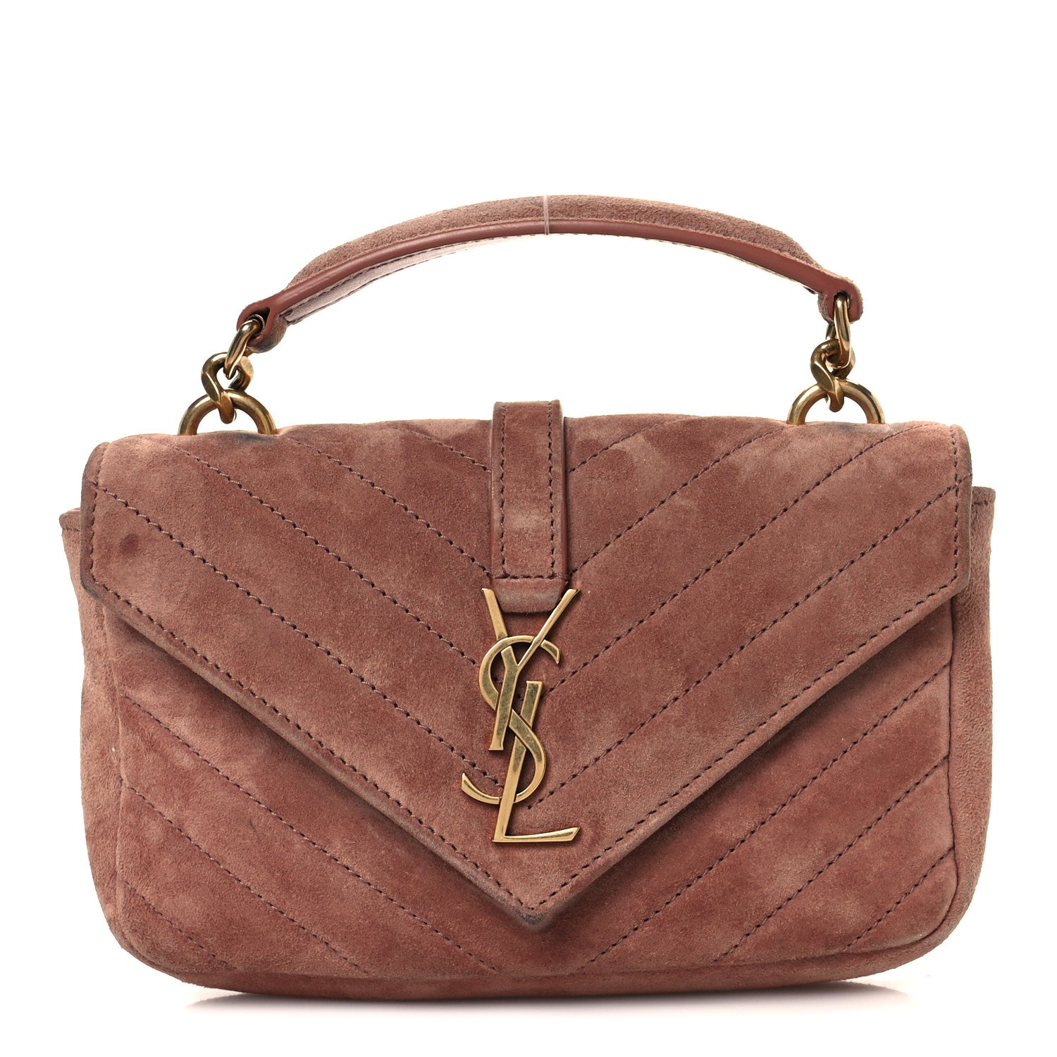 Saint Laurent Suede Matelasse Chevron Monogram Mini College Bag Barely Pink 2 of 13