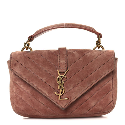 Saint Laurent Suede Matelasse Chevron Monogram Mini College Bag Barely Pink 2 of 13