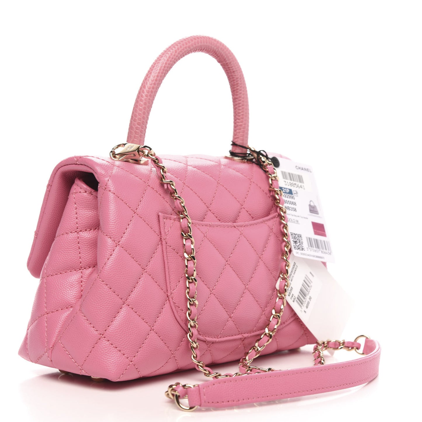 Caviar Lizard Embossed Quilted Mini Coco Handle Flap Pink