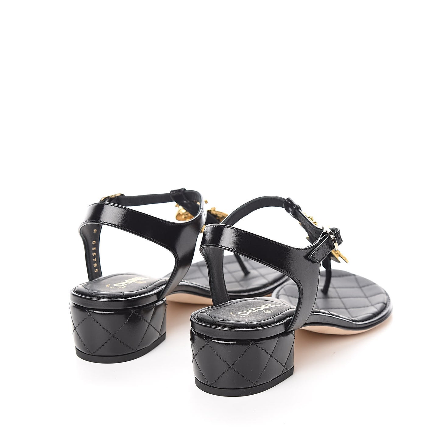 Calfskin Medallion CC Thong Sandals 36 Black