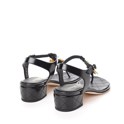 Chanel Calfskin Medallion CC Thong Sandals 36 Black 4 of 9