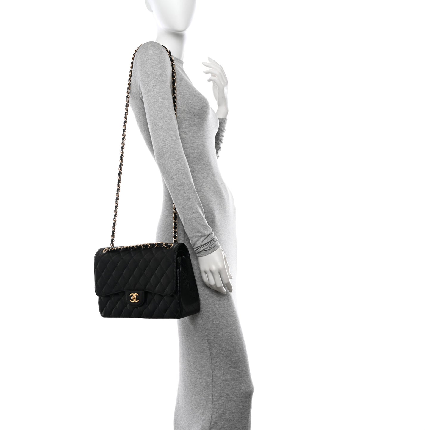 Caviar Quilted Jumbo Double Flap Black