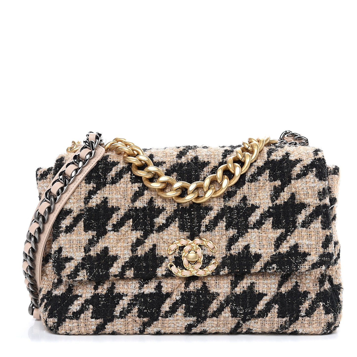 Tweed Quilted Medium 19 Flap Beige Black