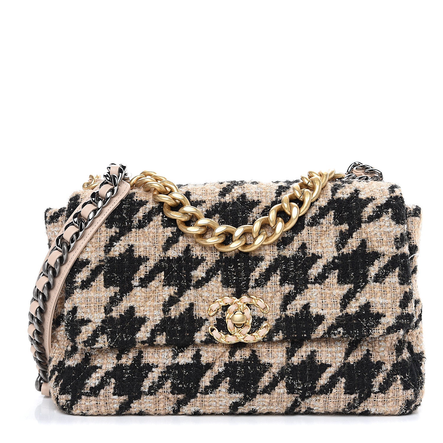 Chanel Tweed Quilted Medium 19 Flap Beige Black 1 of 10
