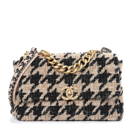 Chanel Tweed Quilted Medium 19 Flap Beige Black 1 of 10