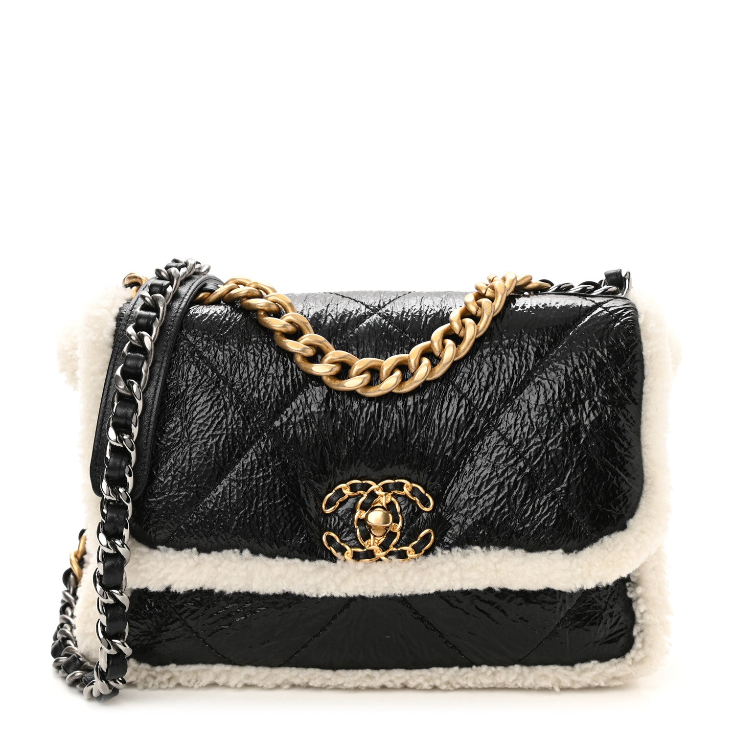 Chanel Crumpled Calfskin Shearling Sheepskin Quilted Medium Chanel 19 Flap Black 1 of 11