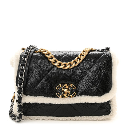 Chanel Crumpled Calfskin Shearling Sheepskin Quilted Medium Chanel 19 Flap Black 1 of 11
