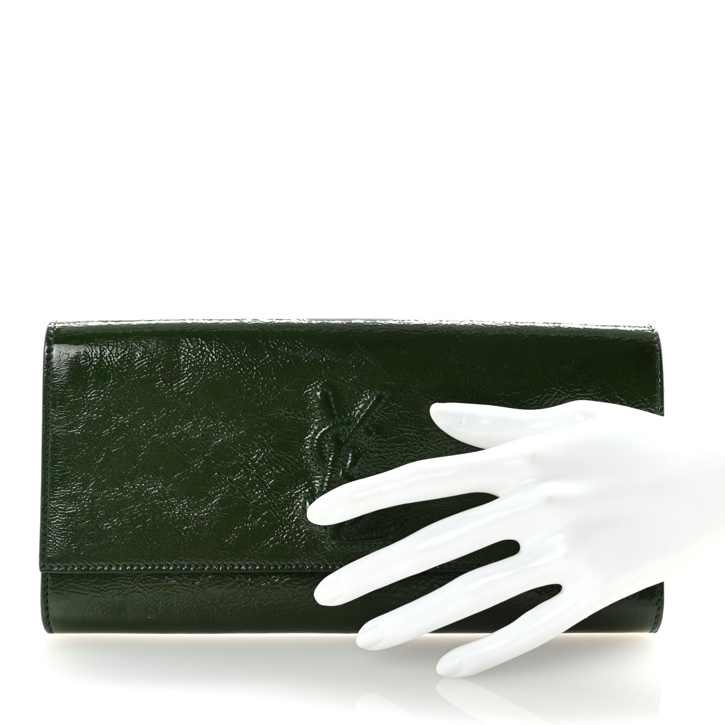 Distressed Patent Small Belle De Jour Clutch Tartan Green