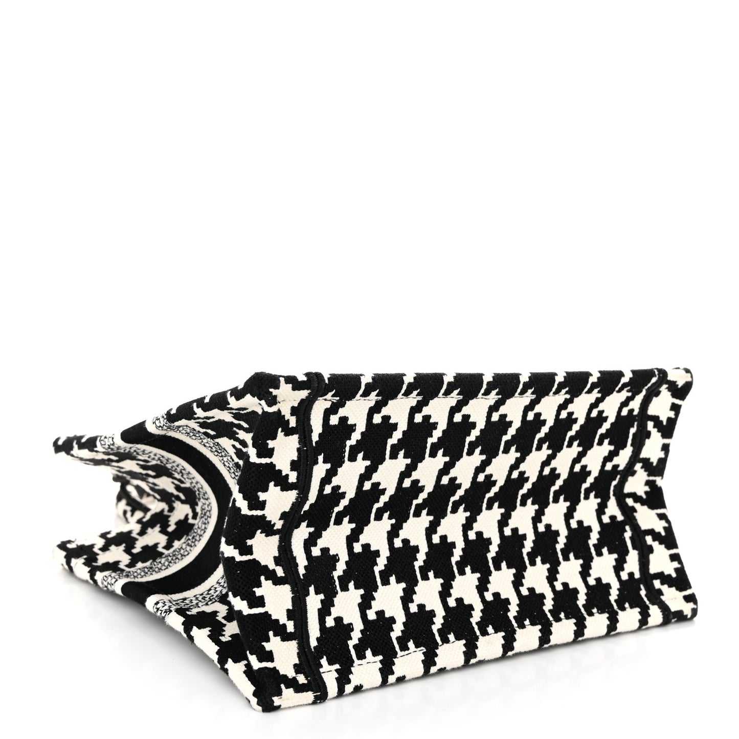 Canvas Houndstooth Embroidered Small Book Tote Black White