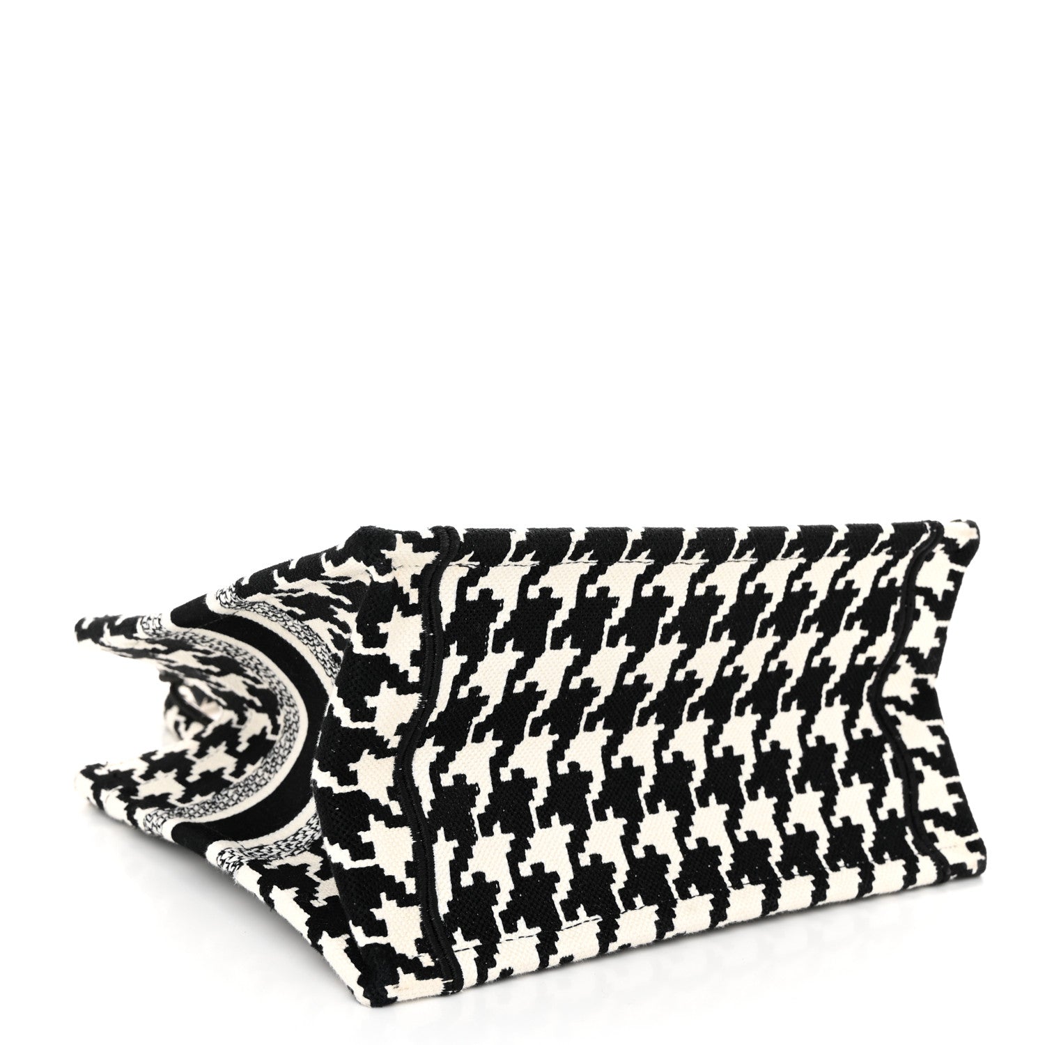 Christian Dior Canvas Houndstooth Embroidered Small Book Tote Black White 4 of 12