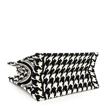Christian Dior Canvas Houndstooth Embroidered Small Book Tote Black White 4 of 12