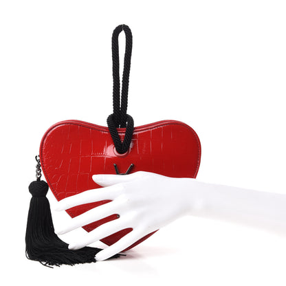 Saint Laurent Patent Crocodile Embossed Sac Coeur Heart Shaped Clutch Red 2 of 8