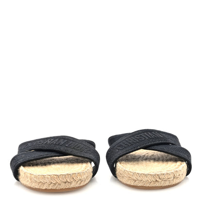 Christian Dior Canvas Embroidered Granville Espadrille Crisscross Flat Slide Sandals 38 Black 3 of 8