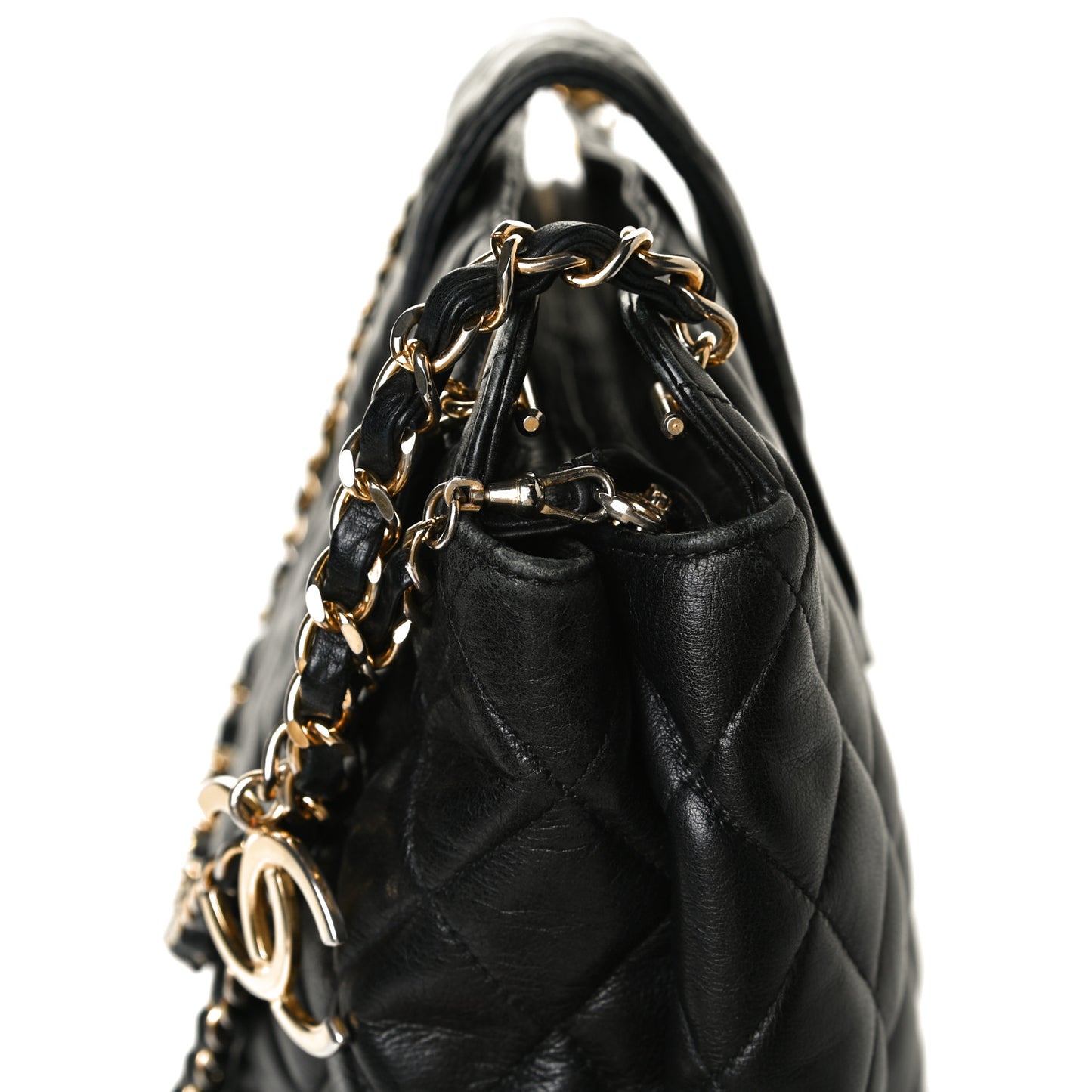Lambskin Quilted Shopping Tote Black