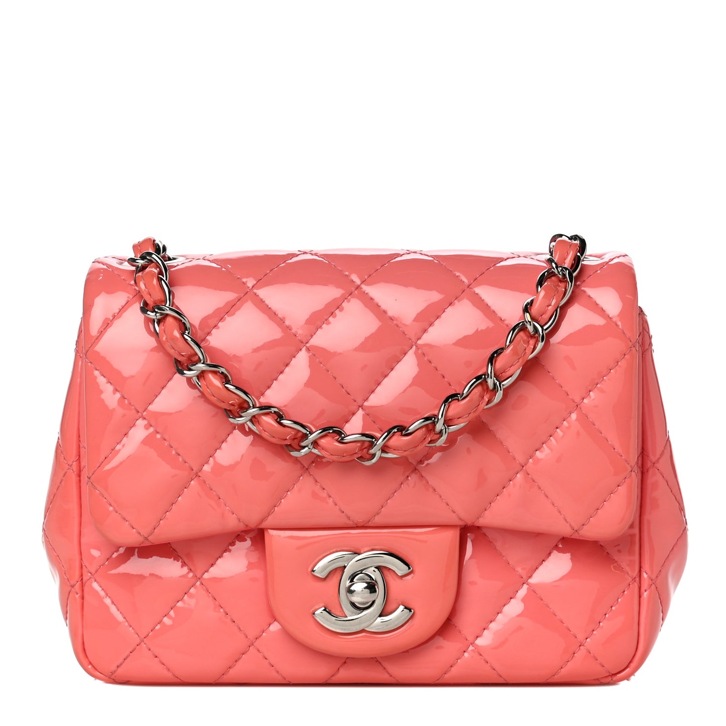 Patent Quilted Mini Square Flap Pink