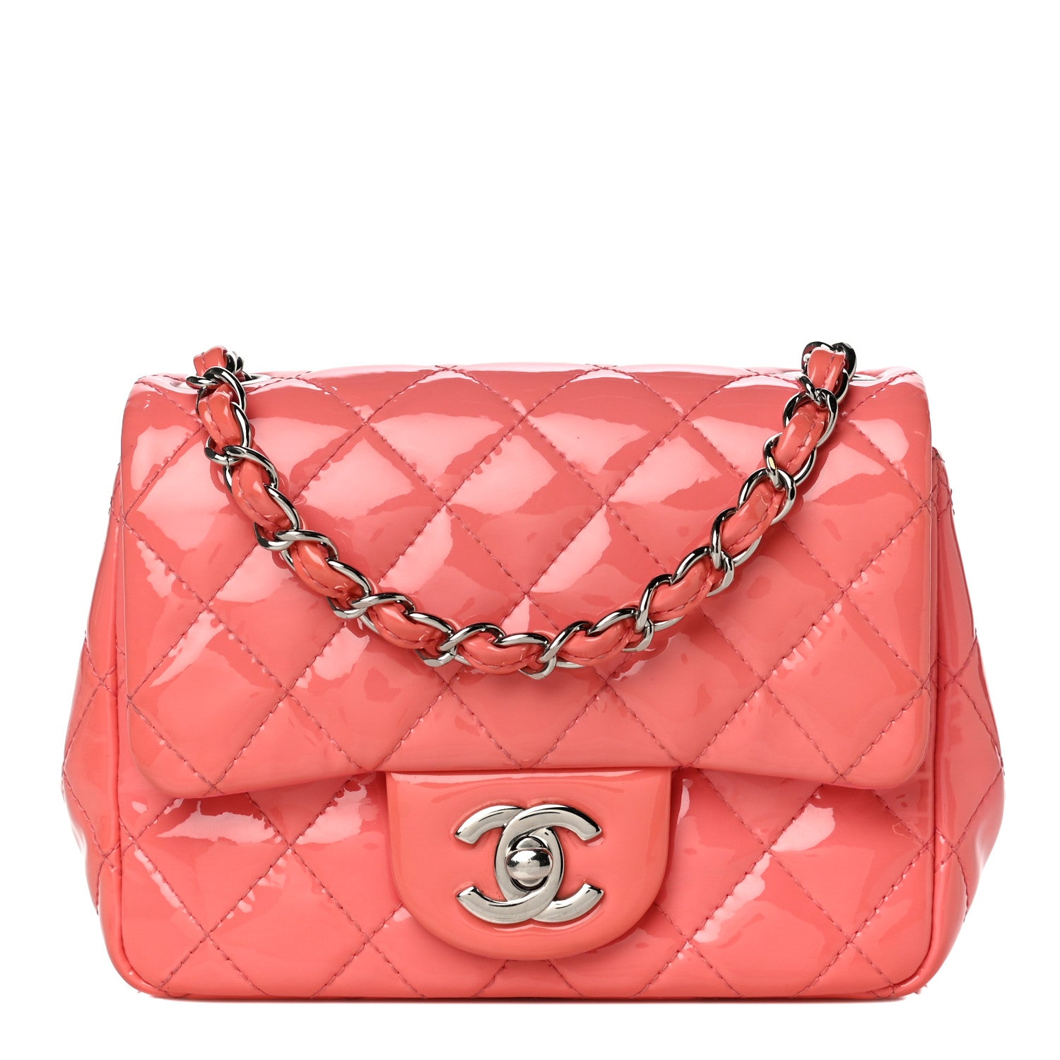 Chanel Patent Quilted Mini Square Flap Pink 1 of 18