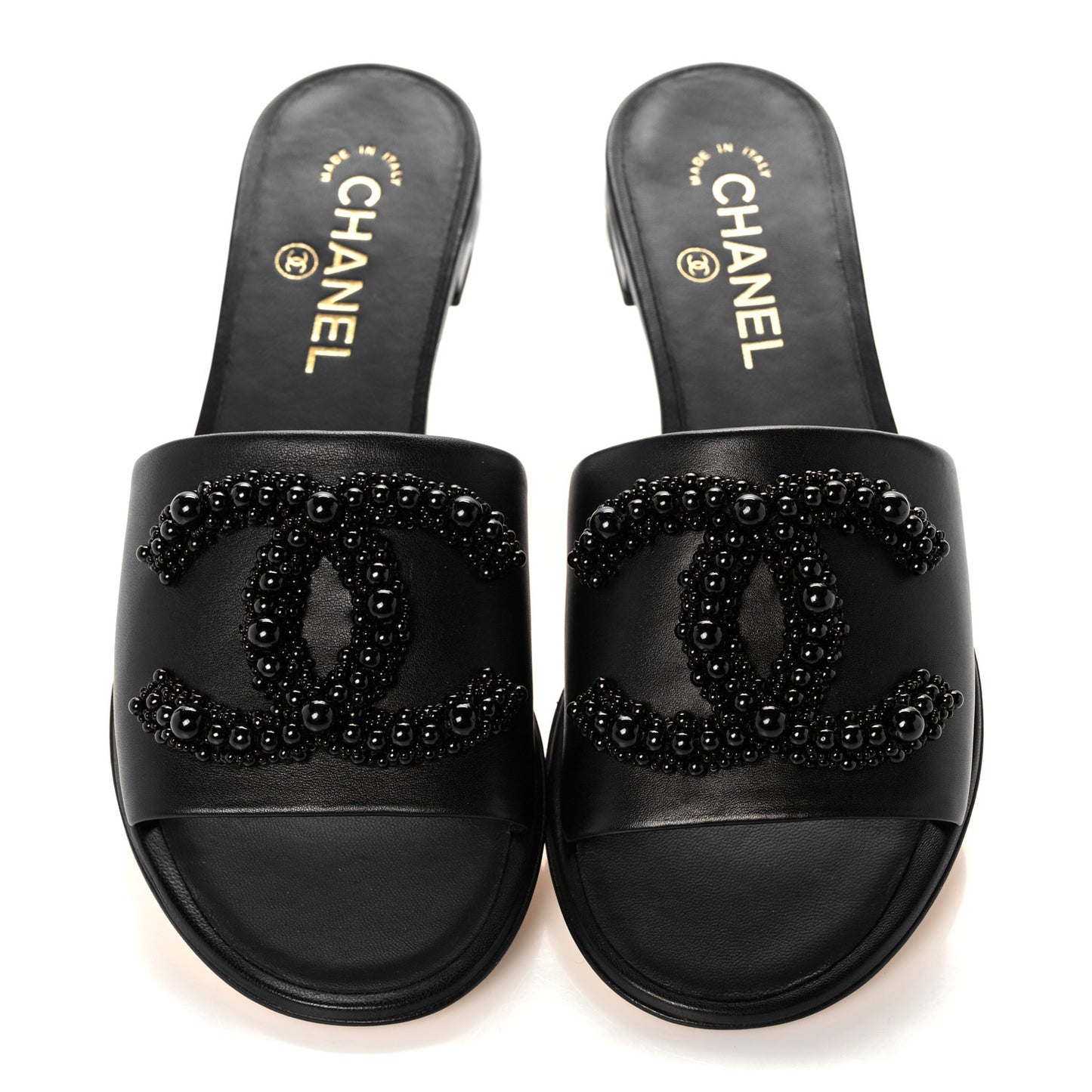 Lambskin Beaded CC Mules 38 Black