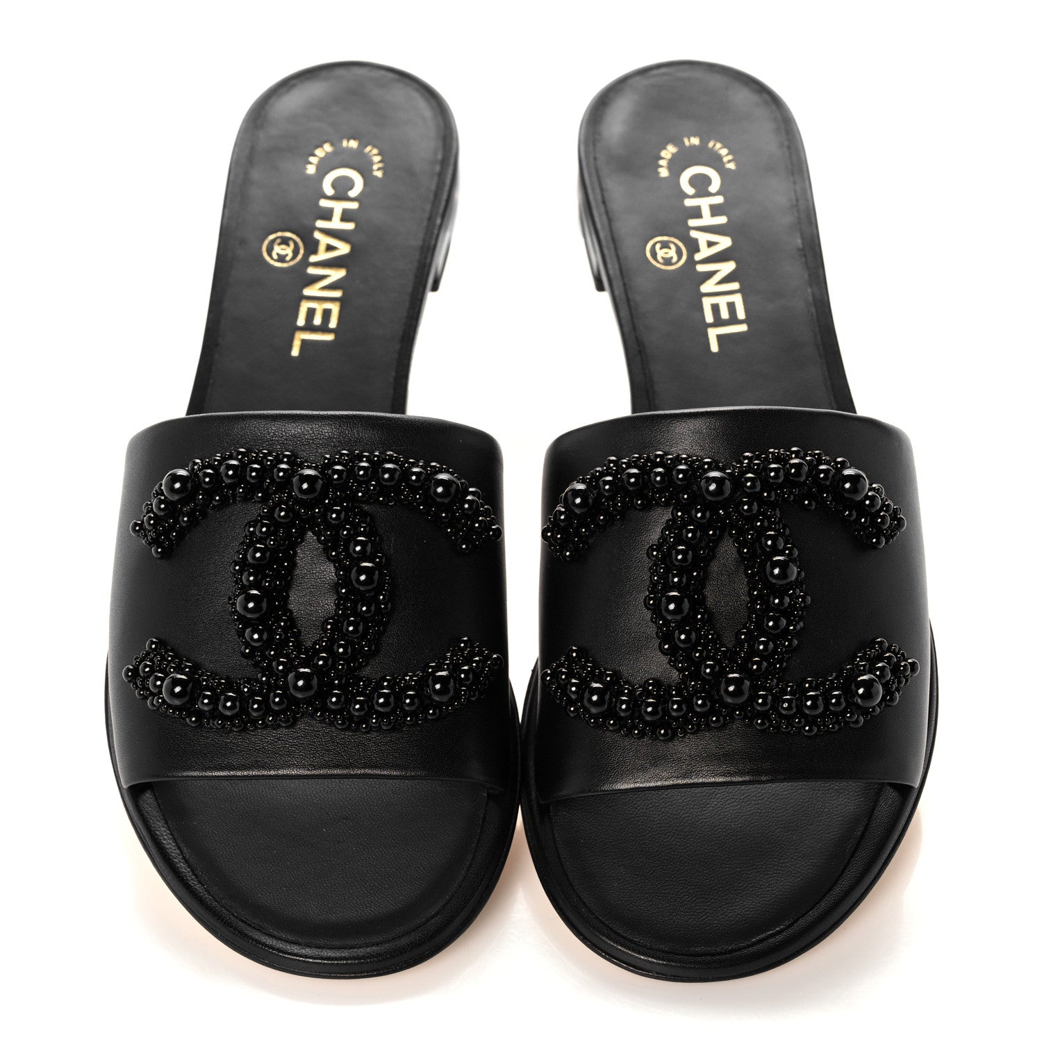 Chanel Lambskin Beaded CC Mules 38 Black 5 of 10