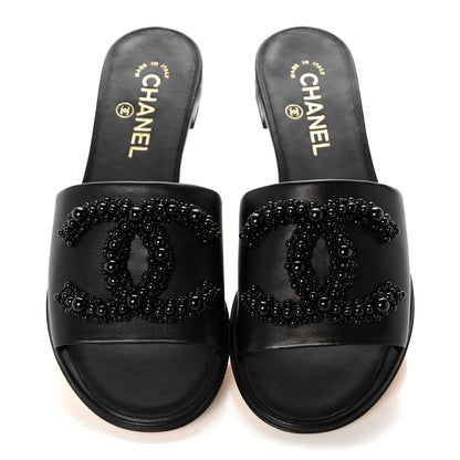 Chanel Lambskin Beaded CC Mules 38 Black 5 of 10