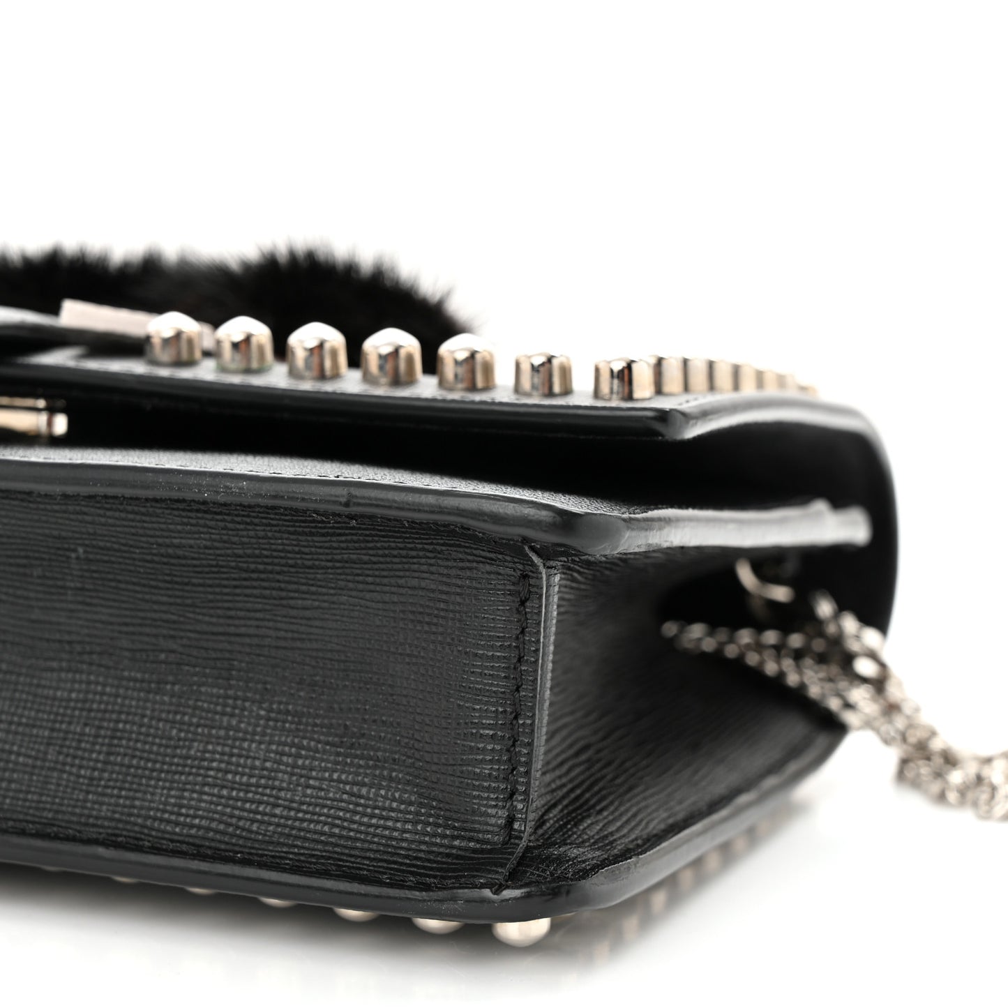Vitello Elite Mink Fur Studded Karlito Tube Wallet on Chain Black