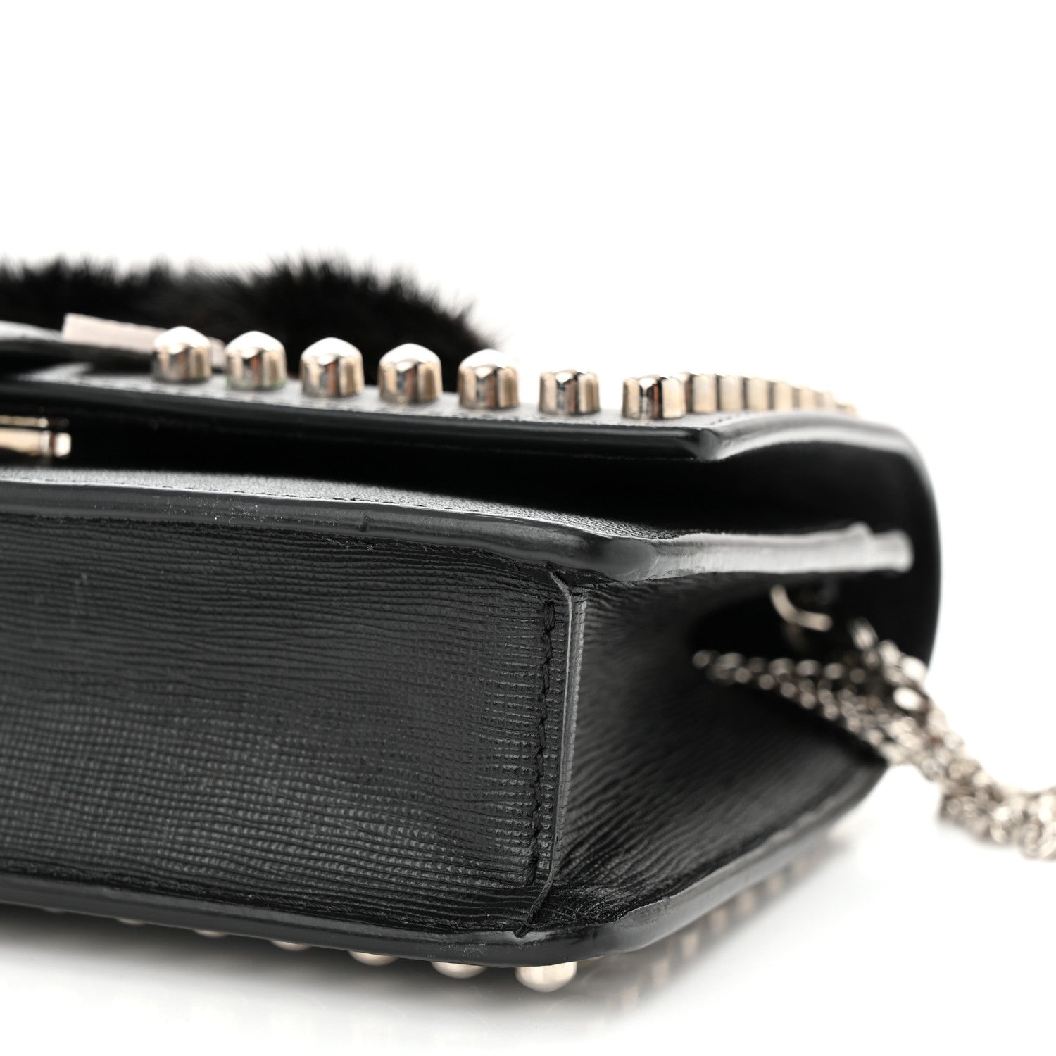 Fendi Vitello Elite Mink Fur Studded Karlito Tube Wallet on Chain Black 10 of 12