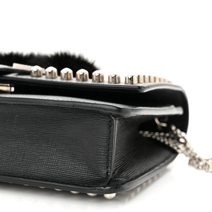 Fendi Vitello Elite Mink Fur Studded Karlito Tube Wallet on Chain Black 10 of 12