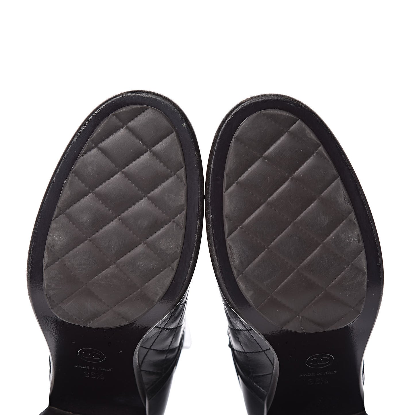 Calfskin Quilted Cap Toe Boots 36.5 Black Brown