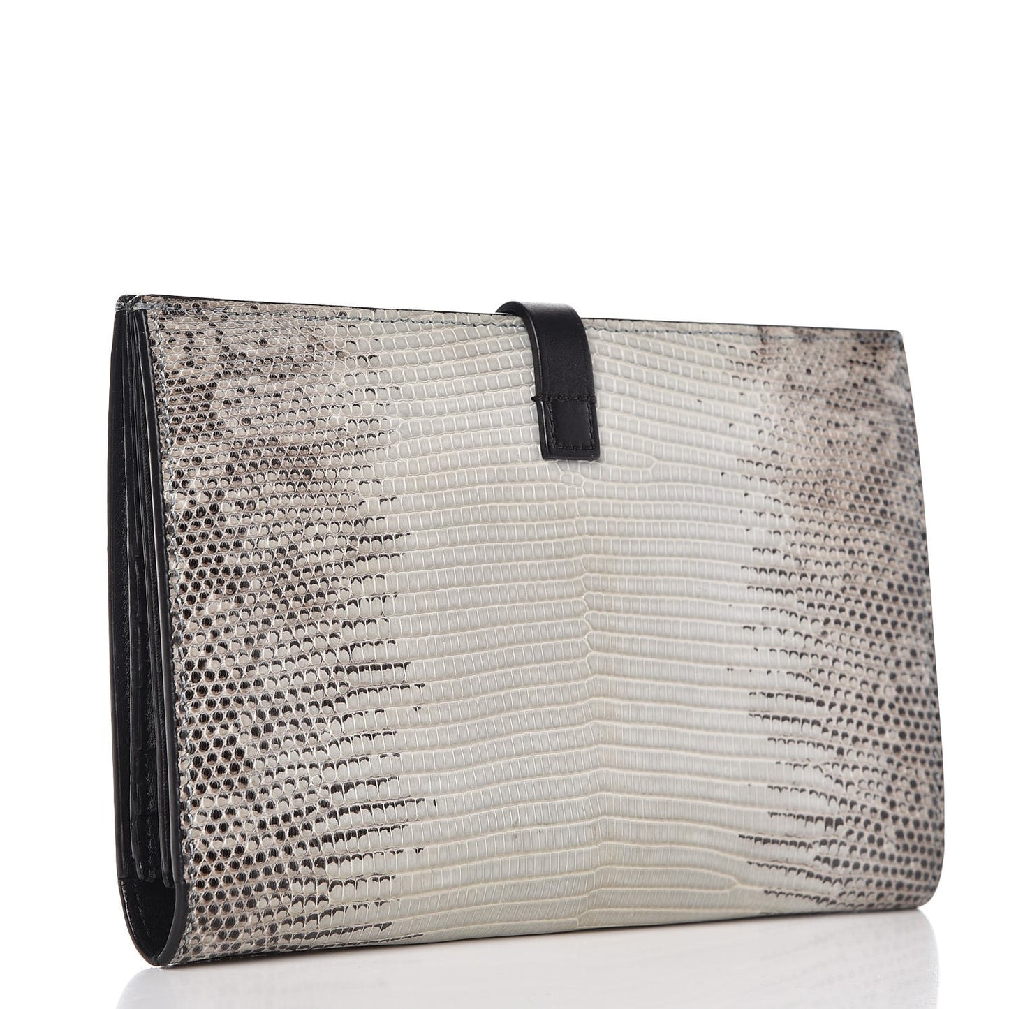 Lizard Calfskin Large Multifunction Strap Wallet Natural